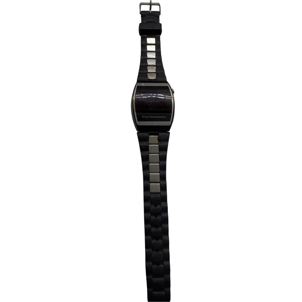 Vintage Texas Instruments Red LED Digital Watch Black Rubber Strap 70s Retro